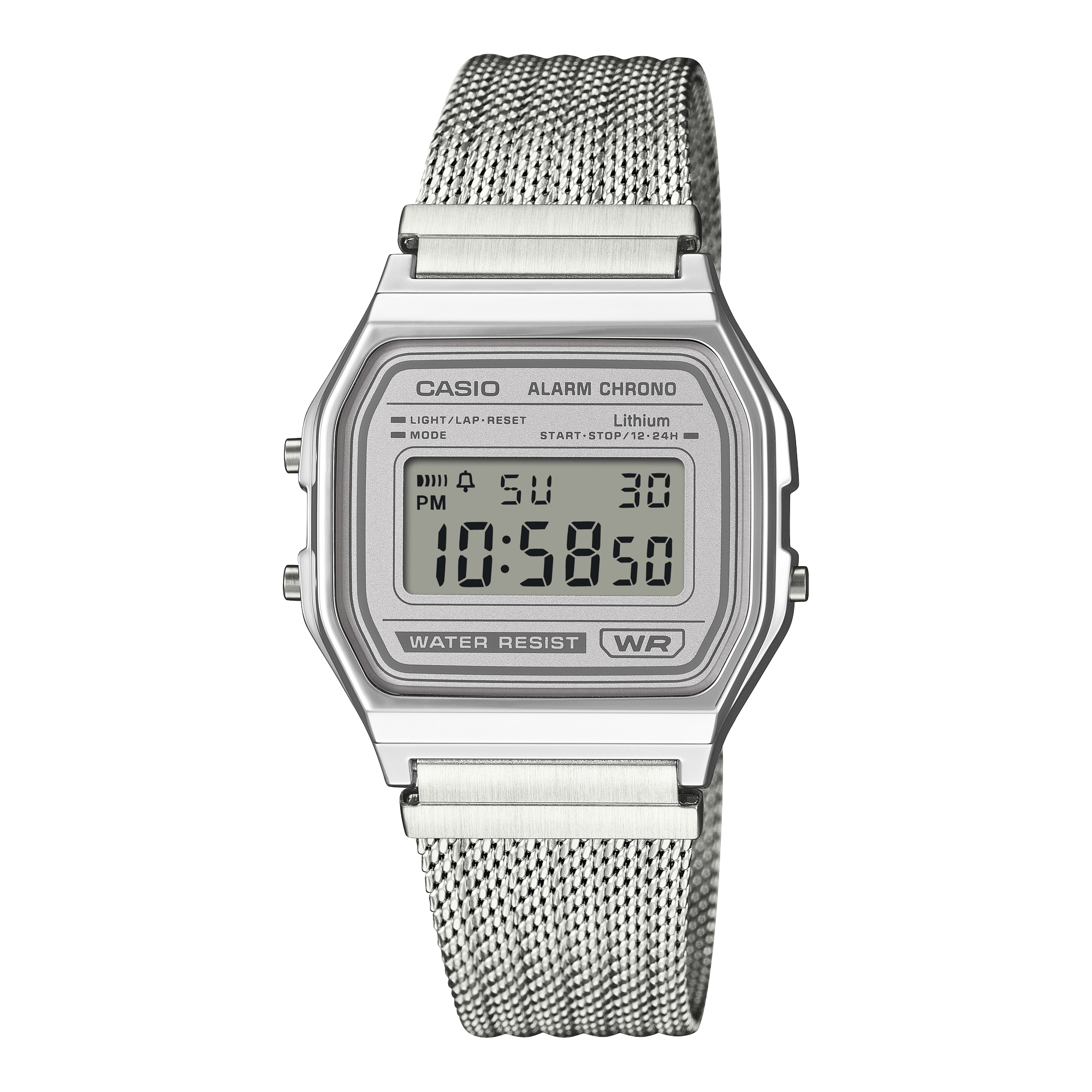 A158WEM-7 Reloj Casio unisex correa mesh - Acero Inoxidable Plateado