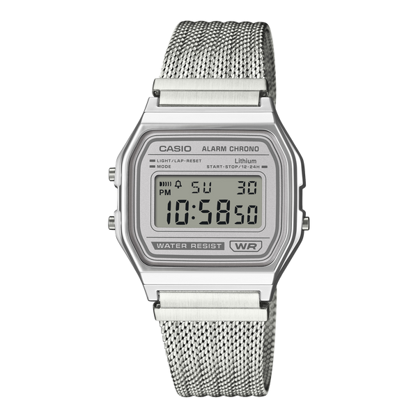 A158WEM-7 Reloj Casio unisex correa mesh - Acero Inoxidable Plateado
