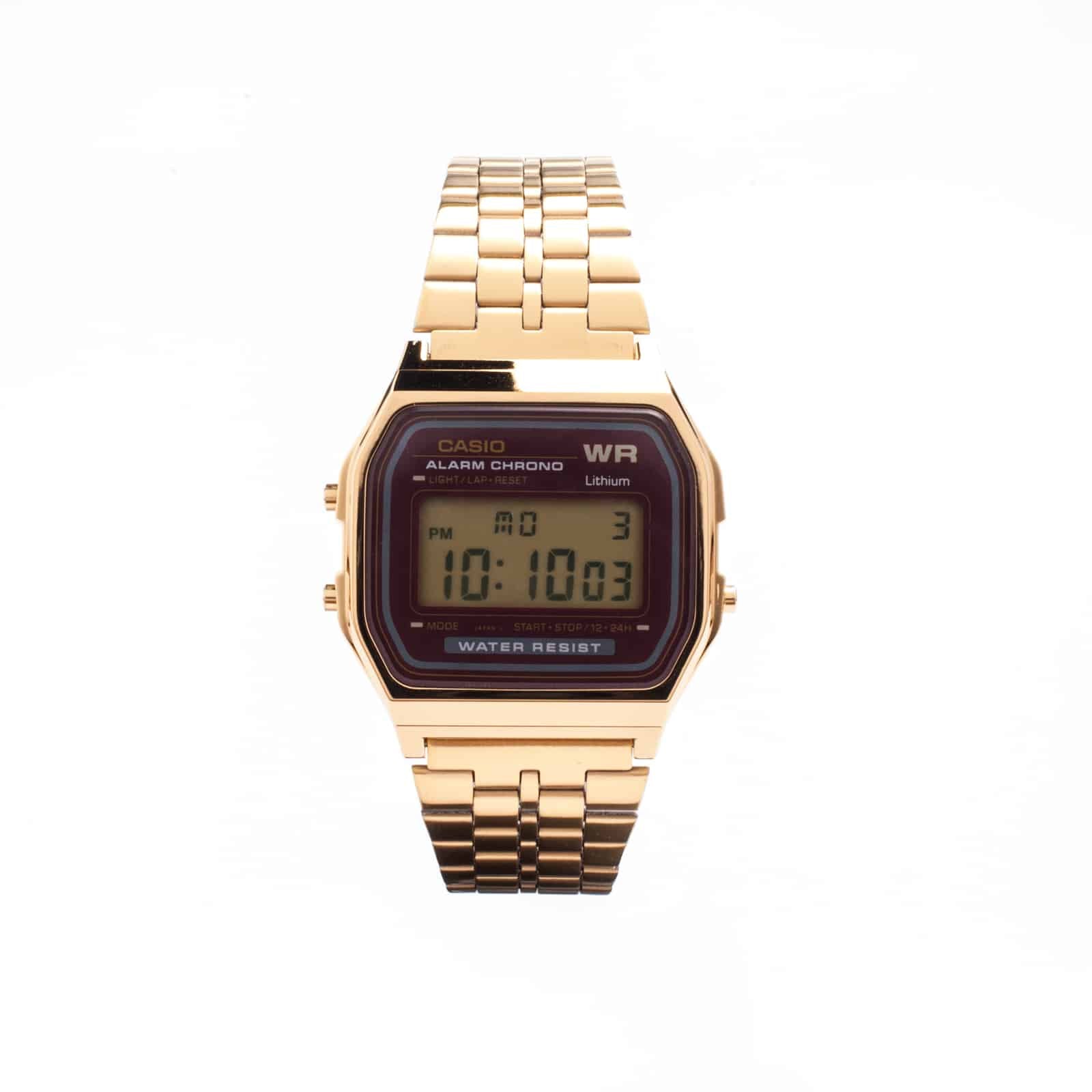 A-159WGEA Reloj Casio Vintage Unisex Correa de Acero Dorado - Vista trasera