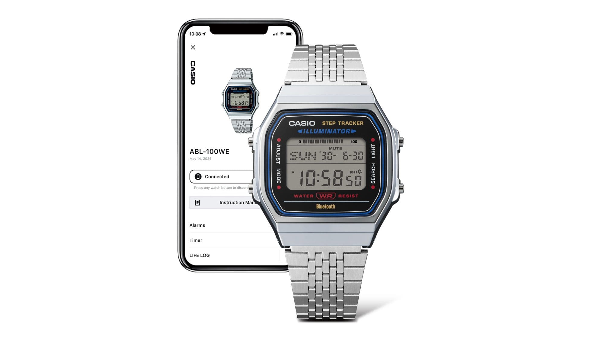 ABL-100WE-1B Casio reloj unisex con pulsera de metal con bluetooth