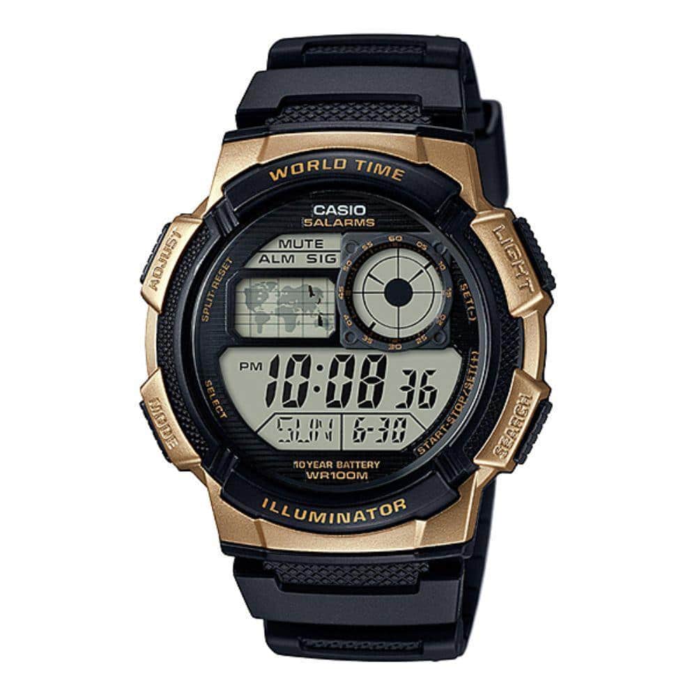 AE-1000W-1A3V Reloj Casio para Hombre, Illuminator Hora Mundial 10 Años de Batería - Negro