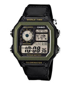AE-1200WHB Reloj Casio World Time Hombre Correa de Cuero - Reloj original en Guatemala