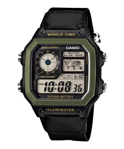AE-1200WHB Reloj Casio World Time Hombre Correa de Cuero - Reloj original en Guatemala