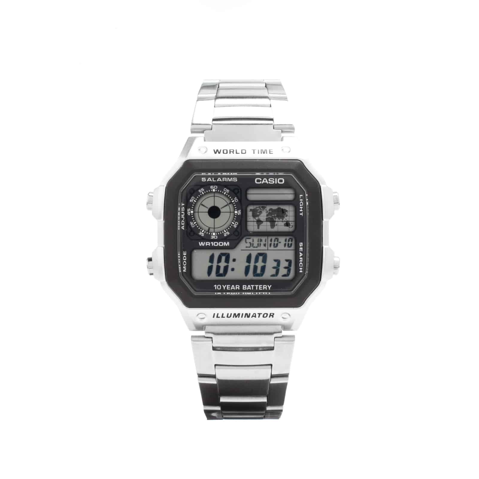 AE-1200WHD-1AV Reloj Casio para Hombre, Illuminator Hora Mundial 10 Años de Batería - Acero Inoxidable Plateado