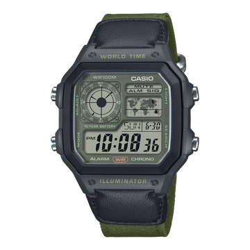 AE-1200WHUB-3AV Reloj Casio de hombre pulsera de cuero verde  45 mm 10 años de bateria