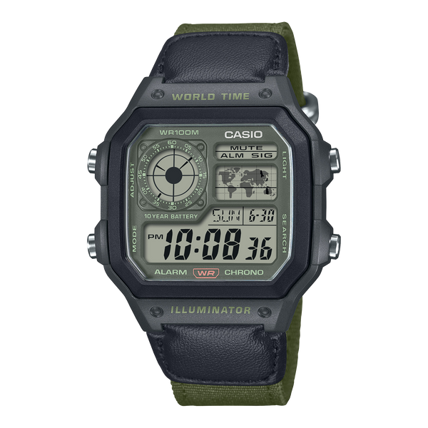 AE-1200WHUB-3AV Reloj Casio de hombre pulsera de cuero verde  45 mm 10 años de bateria
