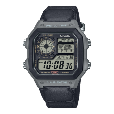 AE-1200WHUB-8AVCF Reloj Casio de hombre correa de cuero negro digital 41 mm 10 años de bateria