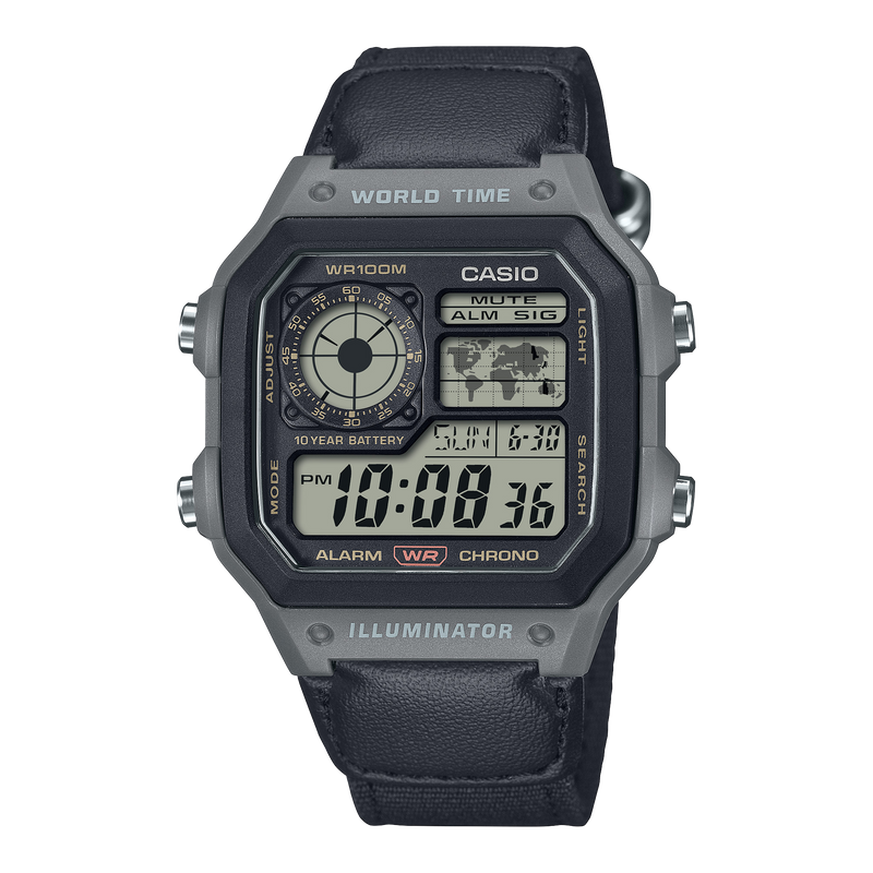 AE-1200WHUB-8AVCF Reloj Casio de hombre correa de cuero negro digital 41 mm 10 años de bateria