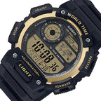 AE-1400WH Reloj Casio World Time Hombre Resina Negro Dorado - Detalle de esfera