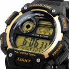 AE-1400WH Reloj Casio World Time Hombre Resina Negro Dorado - Vista trasera