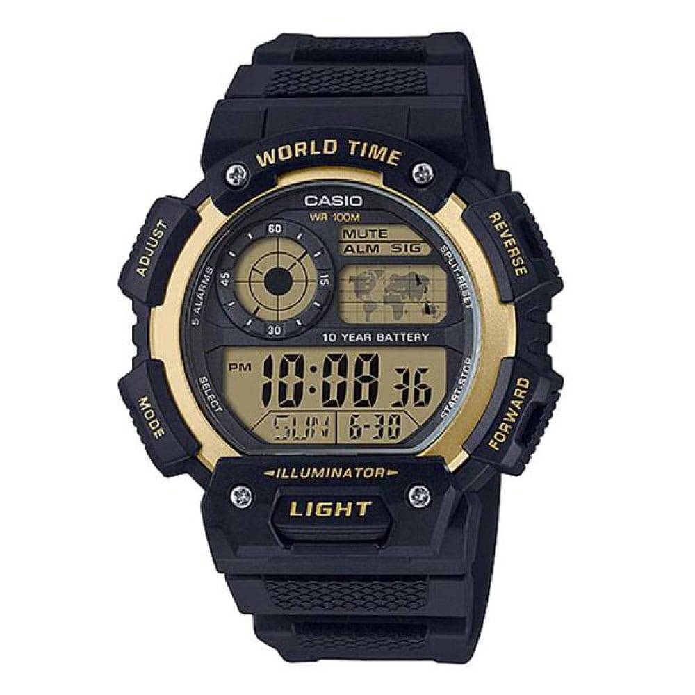 AE-1400WH Reloj Casio World Time Hombre Resina Negro Dorado - Reloj original en Guatemala