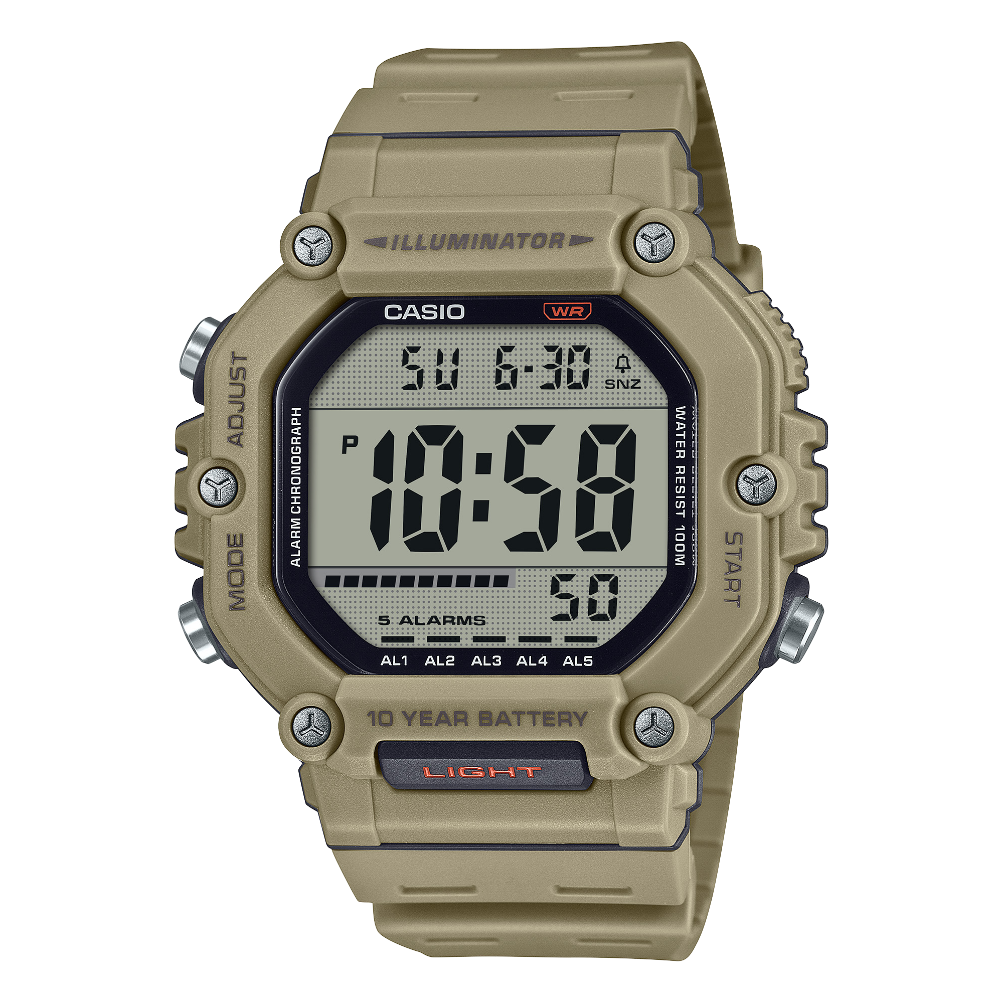 AE-1600H-5AV Reloj Casio Unisex Digital Resina Beige - Reloj original en Guatemala