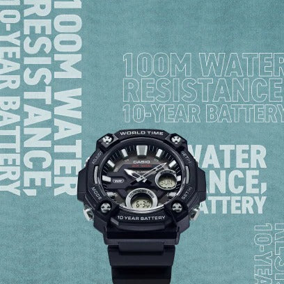 AEQ-120W-1AV Reloj Casio para Hombre, Hora Mundial 10 Años de Batería