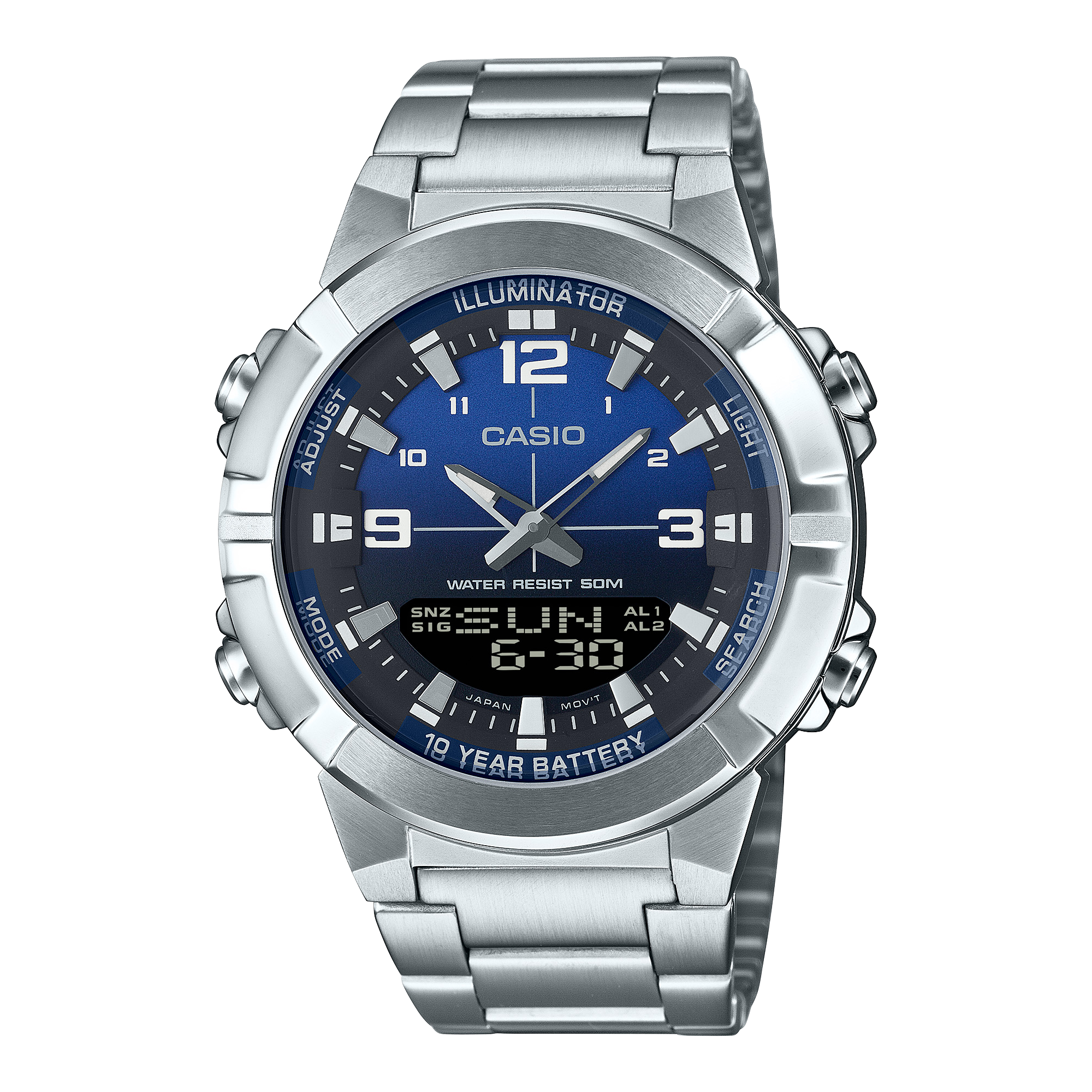 AMW-870DA-2A1V Casio Reloj doble hora pulsera de metal para hombre