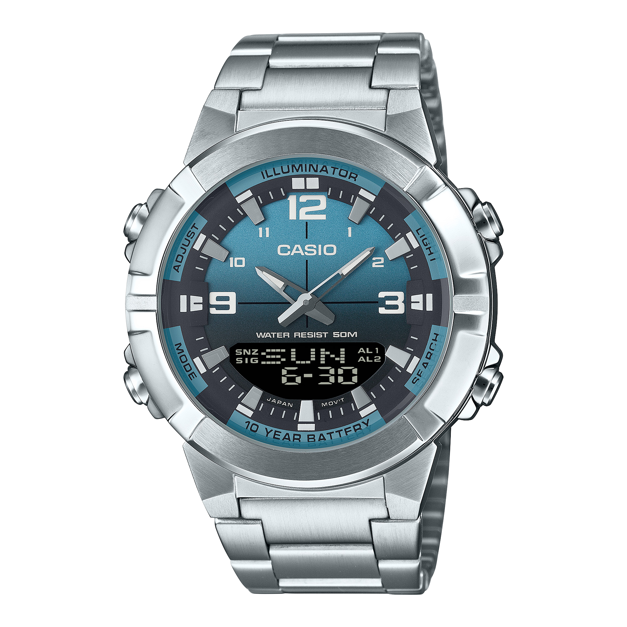 AMW-870DA-2A2V Casio Reloj doble hora pulsera de metal para hombre