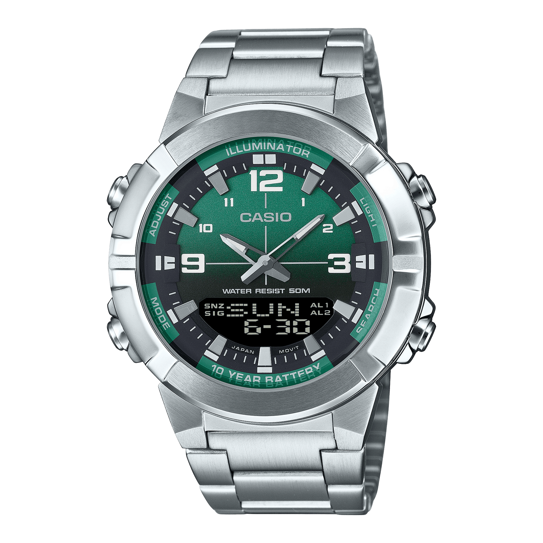 AMW-870DA-3AV Casio Reloj doble hora pulsera de metal para hombre