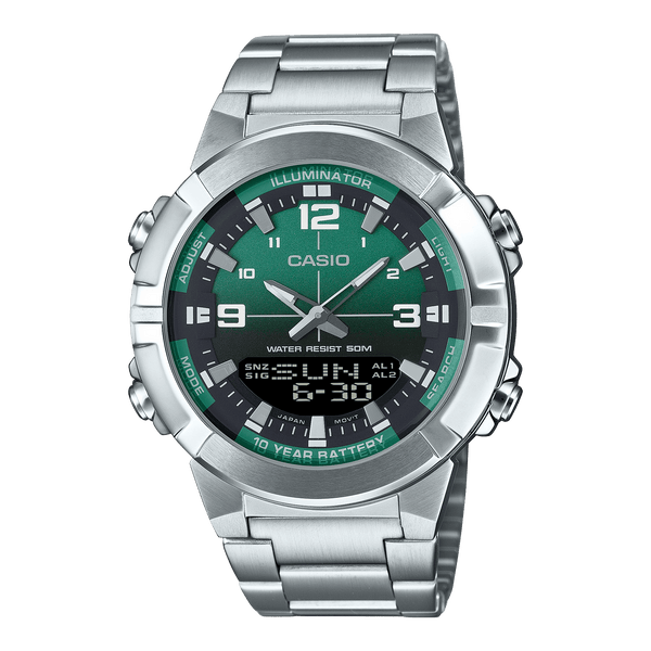 AMW-870DA-3AV Casio Reloj doble hora pulsera de metal para hombre — original con garantía, La Relojería GT