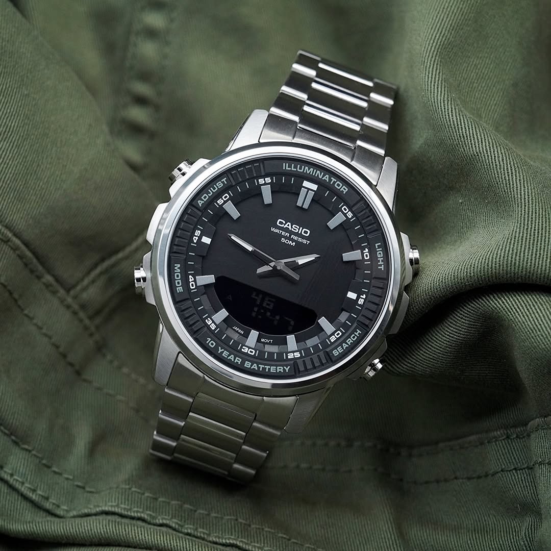 AMW-880D-1AV Reloj Casio de hombre correa de metal doble hora