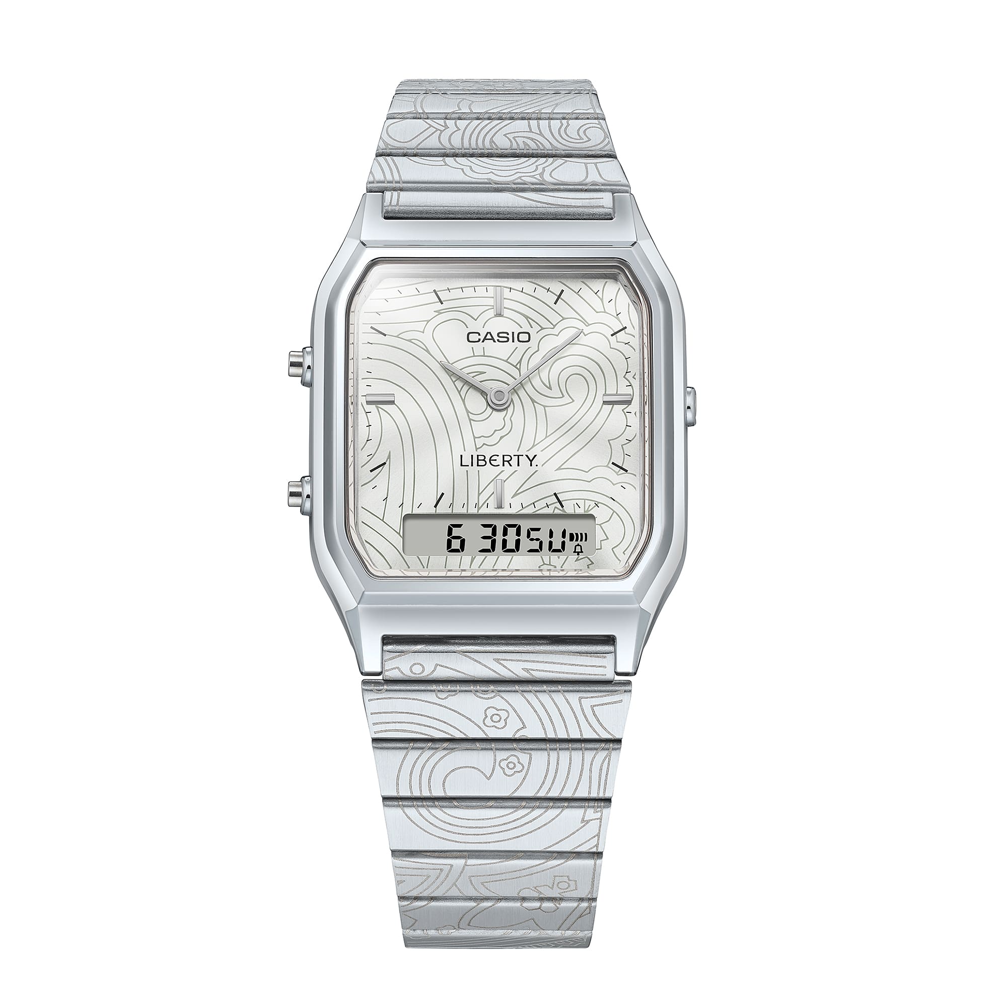 AQ-230ELT-7A Reloj Casio x Liberty unisex correa de metal doble hora