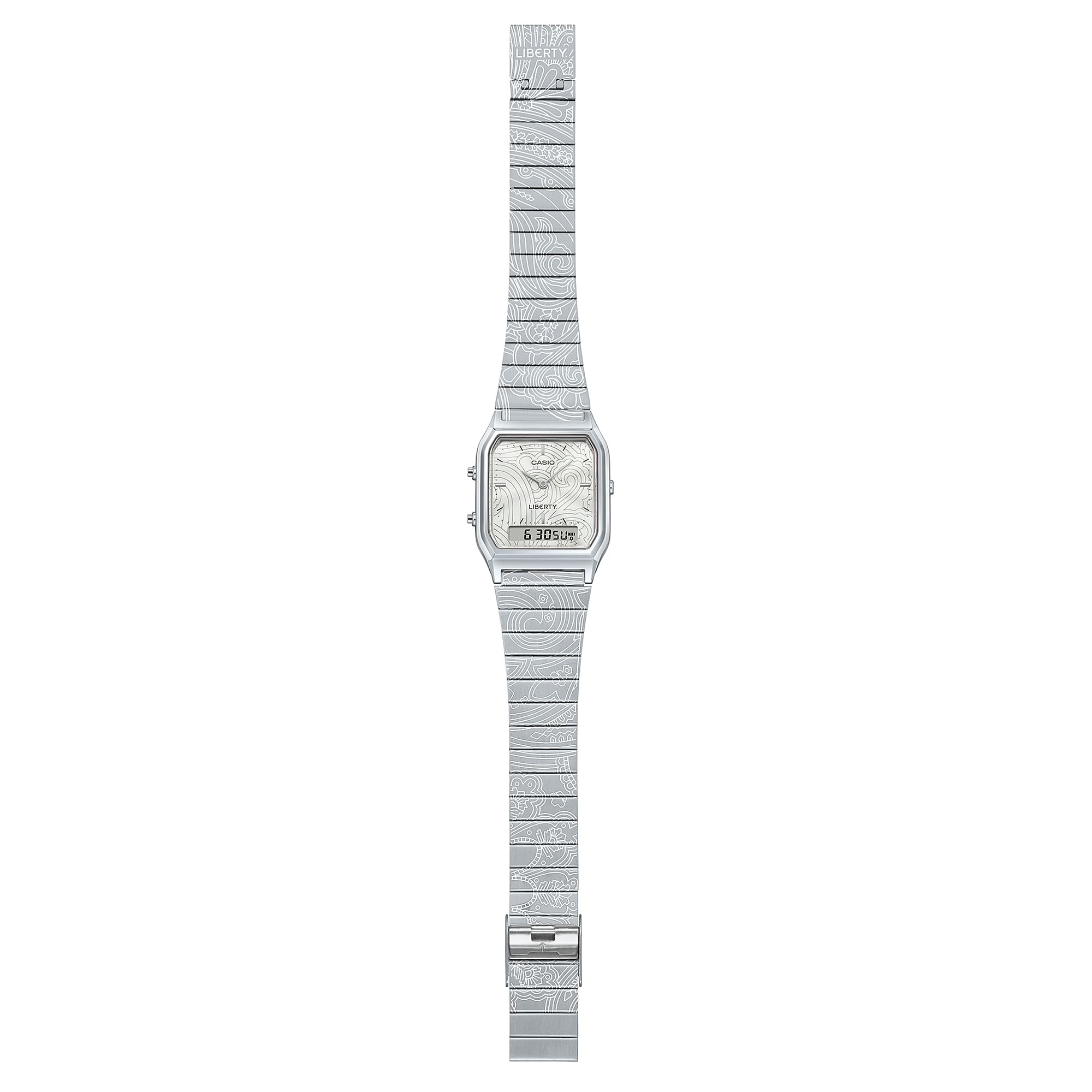 AQ-230ELT-7A Reloj Casio x Liberty unisex correa de metal doble hora