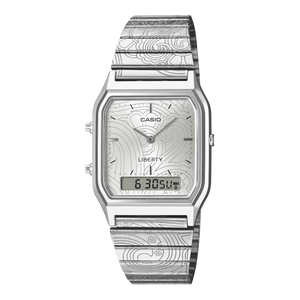 AQ-230ELT-7A Reloj Casio x Liberty unisex correa de metal doble hora