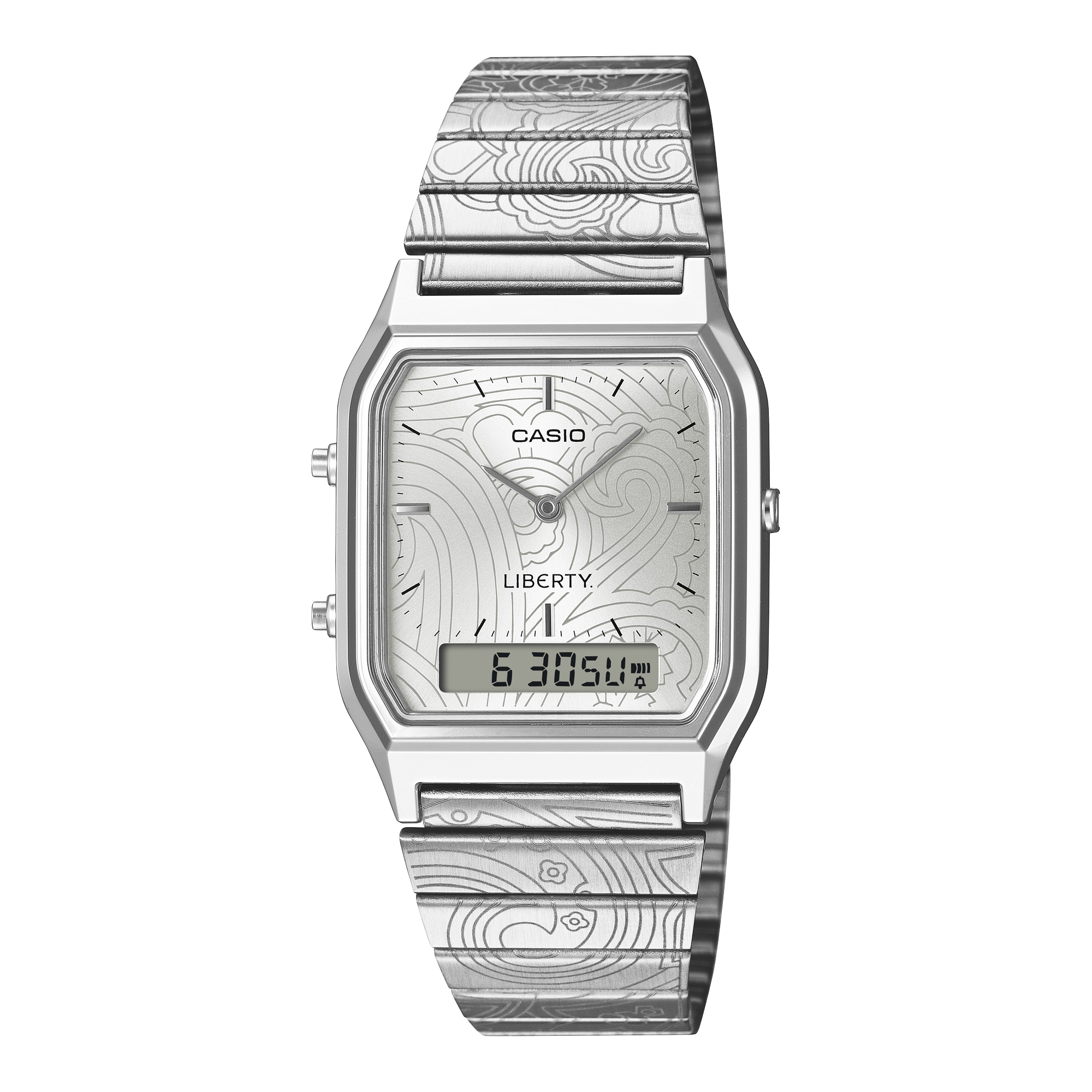 AQ-230ELT-7A Reloj Casio x Liberty unisex correa de metal doble hora