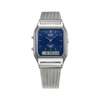 AQ-230EM Reloj Casio Vintage Unisex Acero Esfera Azul - Vista trasera