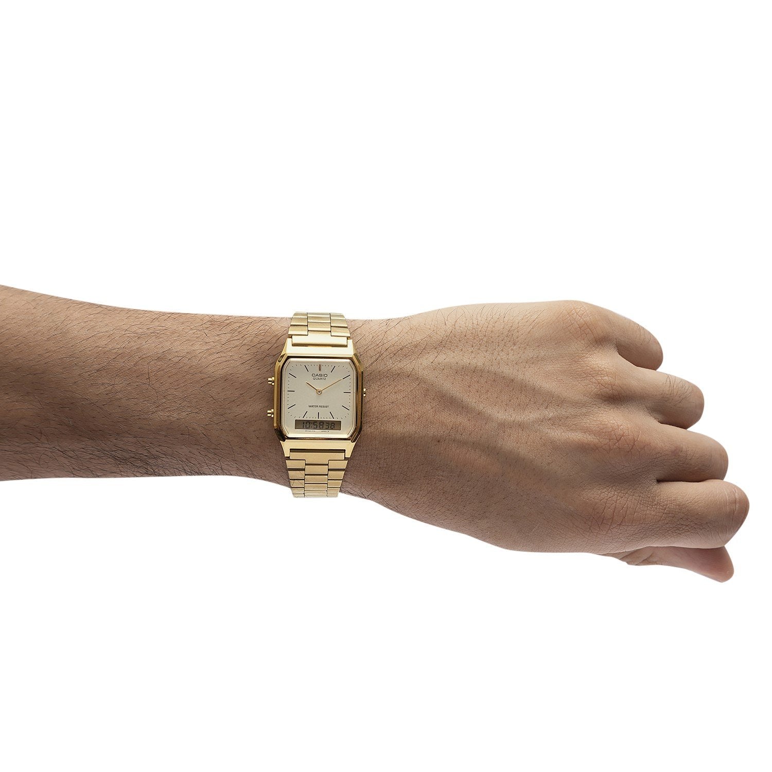 AQ-230GA Reloj Casio Unisex Acero Dorado Análogo Digital - Vista trasera