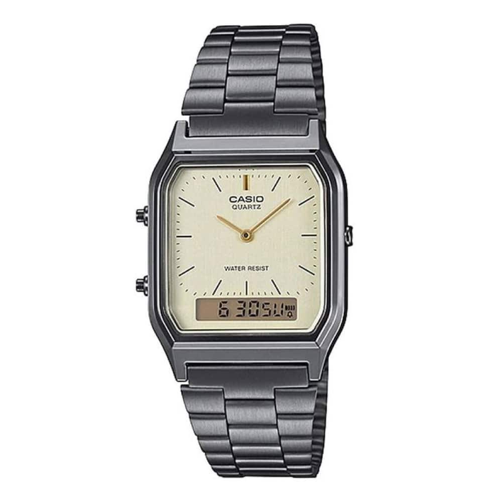 AQ-230GG Reloj Casio Vintage Unisex Correa de Acero Gris - Reloj original en Guatemala