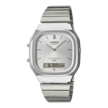 AQ-240E-7A Reloj Casio Vintage unisex banda de metal plateado