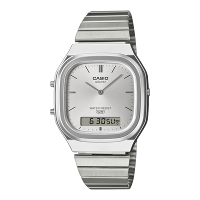 AQ-240E-7A Reloj Casio Vintage unisex banda de metal plateado