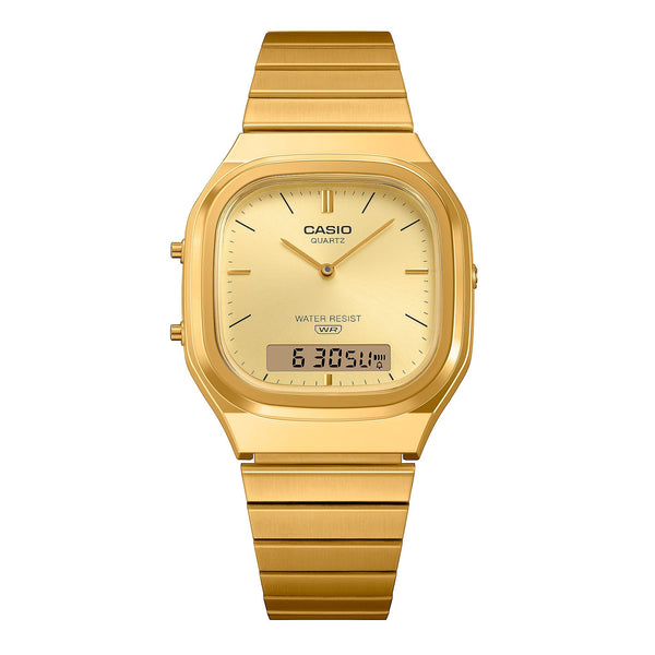 AQ-240EG Reloj Casio Vintage Unisex Correa Metal Dorado - Vista lateral