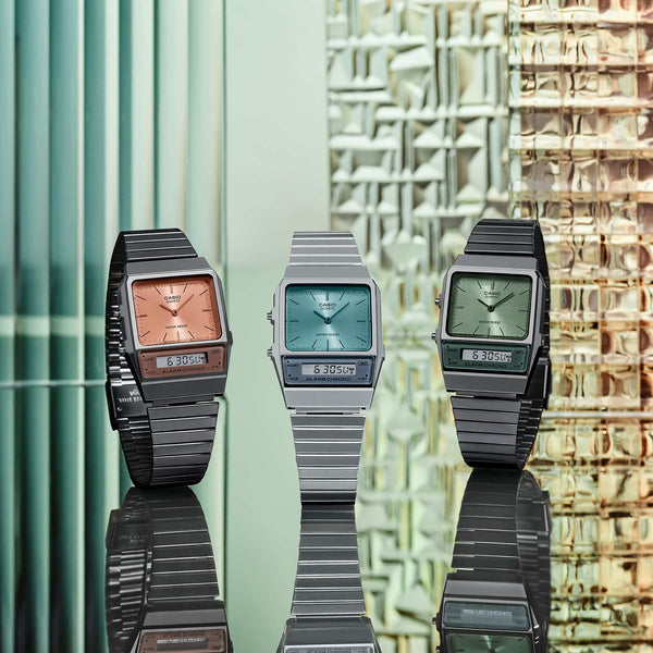 AQ-800ECGG Reloj Casio Vintage Unisex Resina Esfera Salmón - Vista lateral
