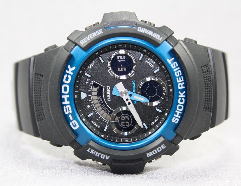 AW-591 Reloj G-Shock Hombre Resina Negro Azul - Detalle de esfera