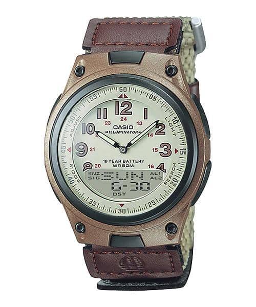 AW-80V-5BV Reloj Casio para Hombre, Illuminator 10 Años de Batería - Marrón
