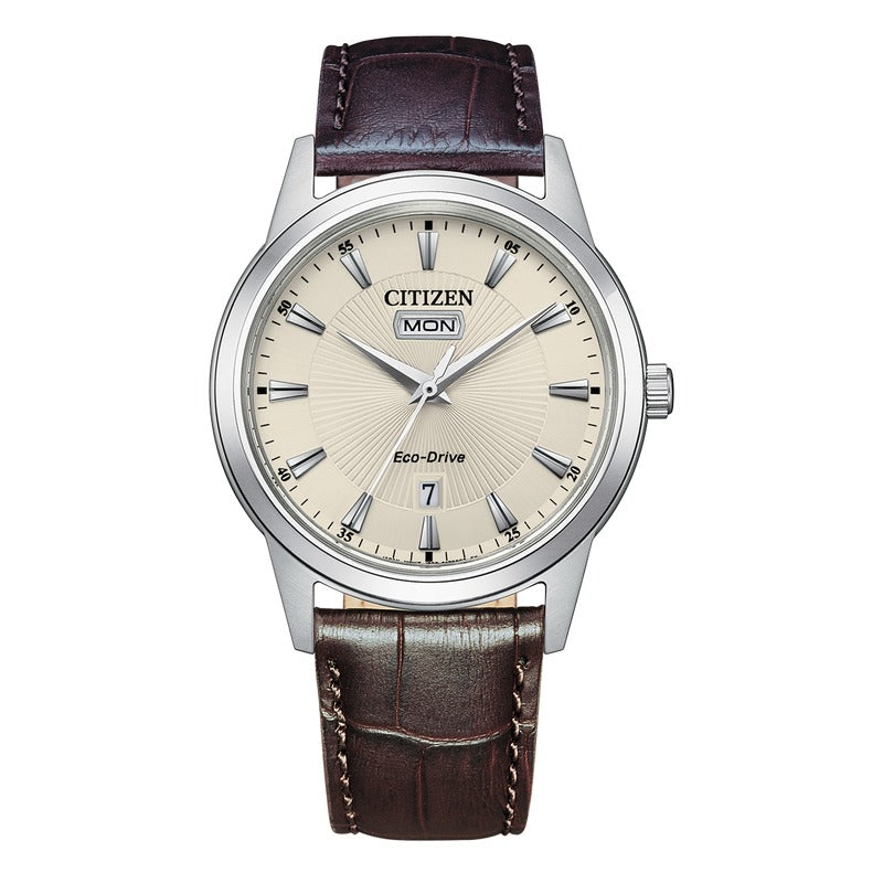 AW0100-19A Reloj Citizen Eco-Drive Dress de hombre correa de cuero - Cuero Marrón