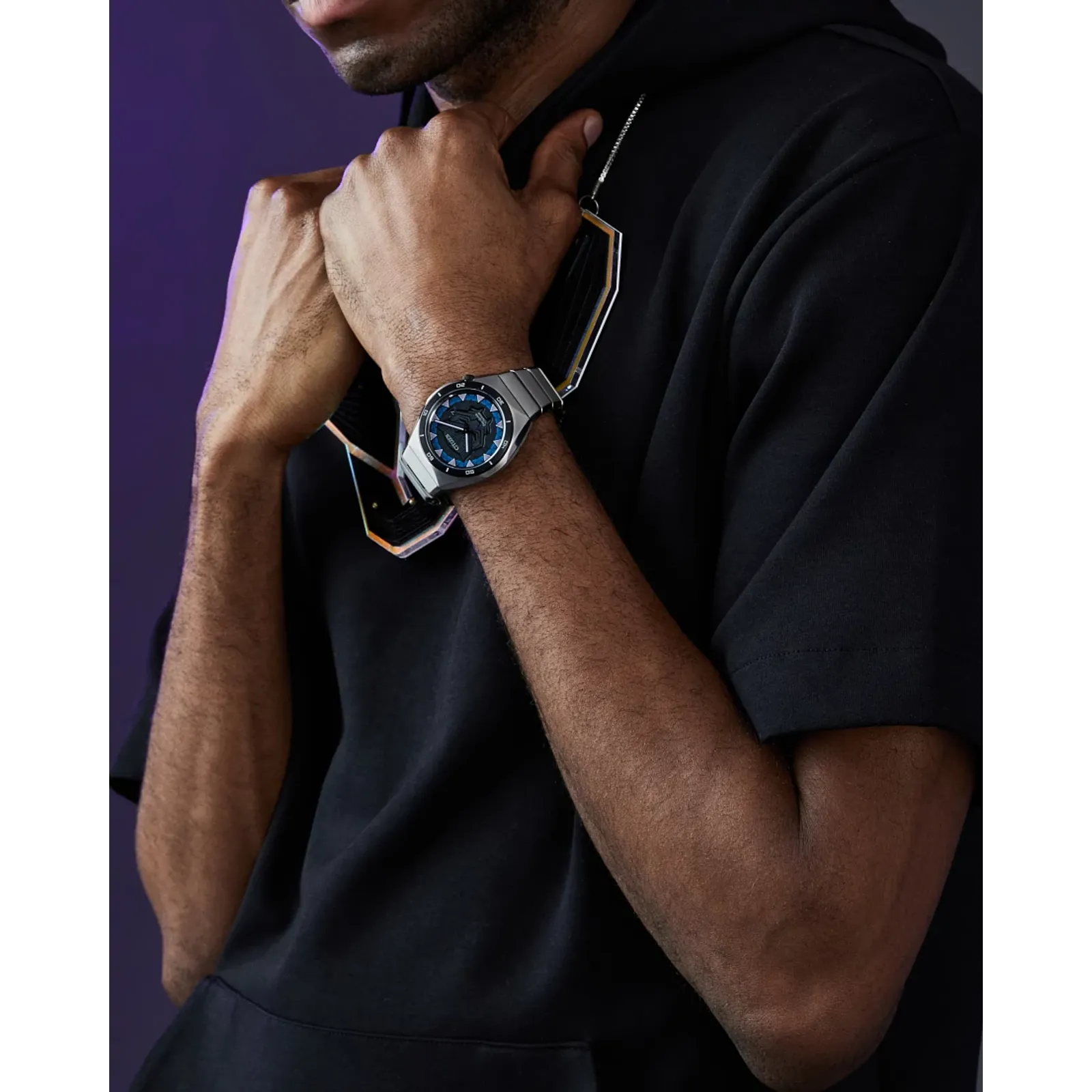 Reloj 50W Citizen Black Panter Marvel Edition de hombre pulsera de acero inoxidable Eco-drive - Vista trasera