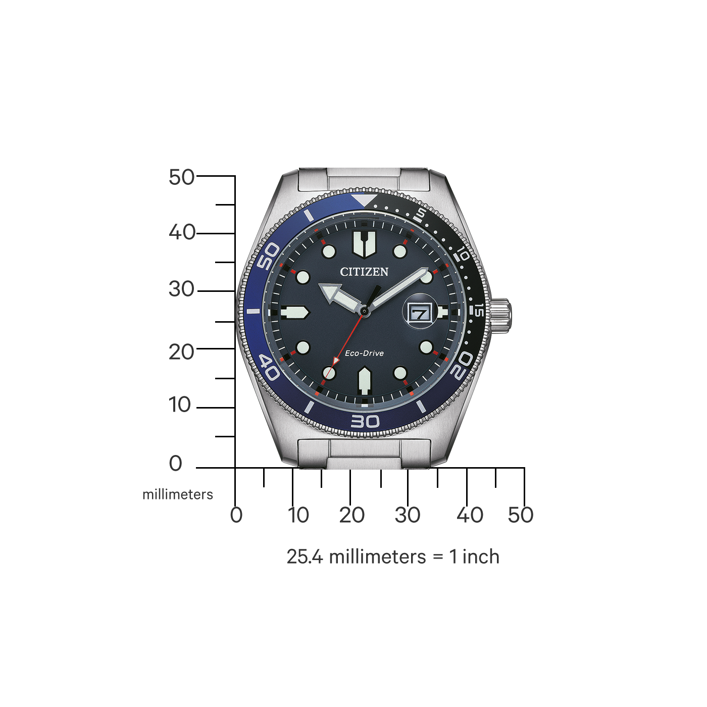 Reloj 89L Citizen Eco-Driver hombre pulsera de metal - Detalle de esfera