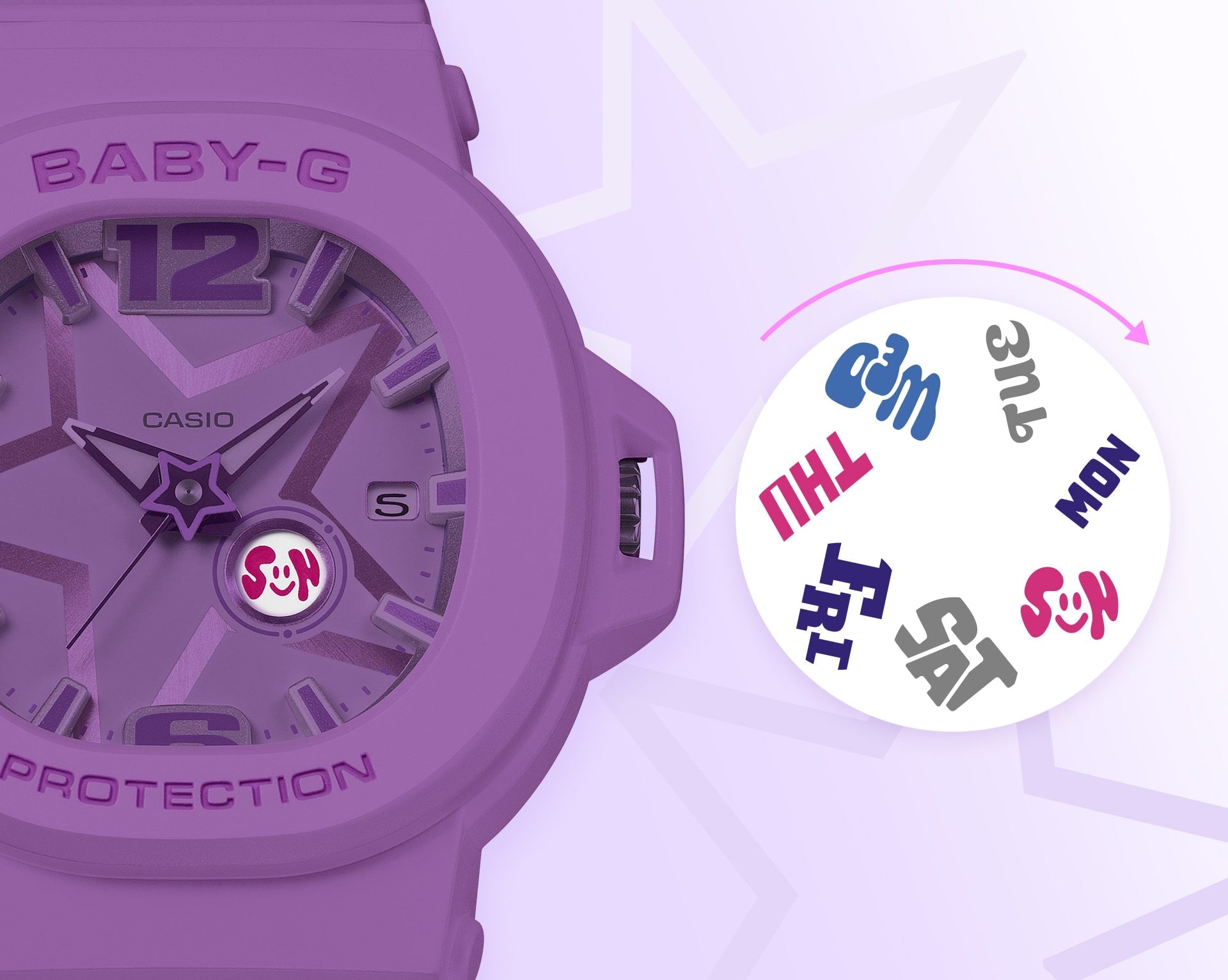 10D Reloj Baby-G Mujer Resina Lila - Detalle de esfera