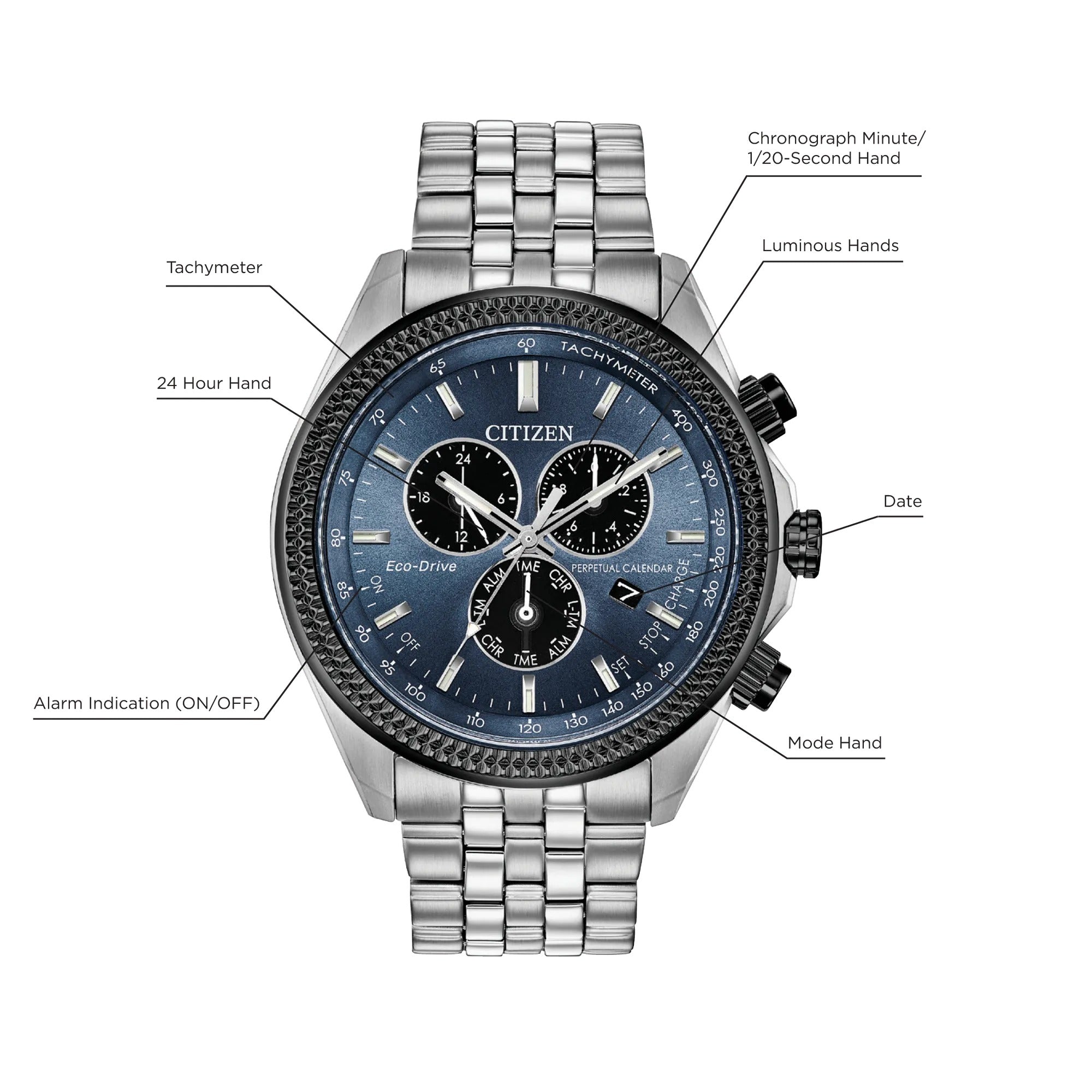 54L Reloj Citizen Eco-Drive Perpetual de hombre correa de metal - Vista lateral