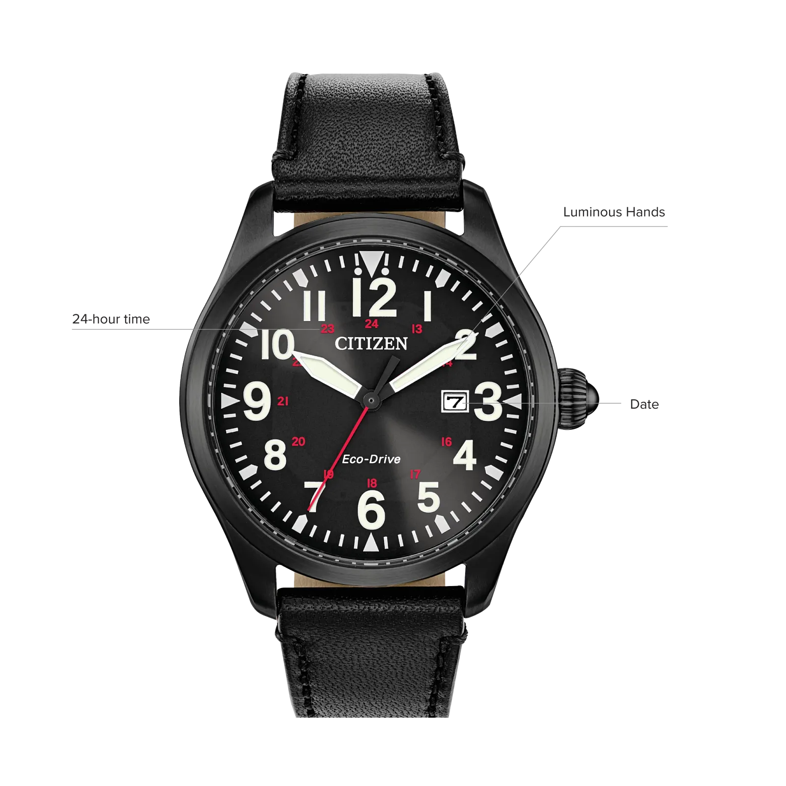Reloj 15E Citizen Garrison Eco-drive de hombre pulsera de cuero - Vista lateral