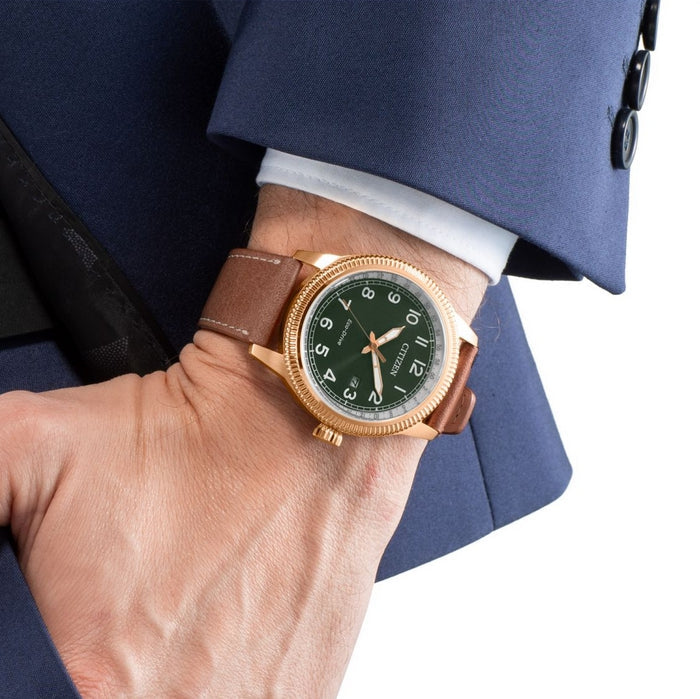15X Reloj Citizen Eco-Drive de hombre correa de cuero - Detalle de esfera
