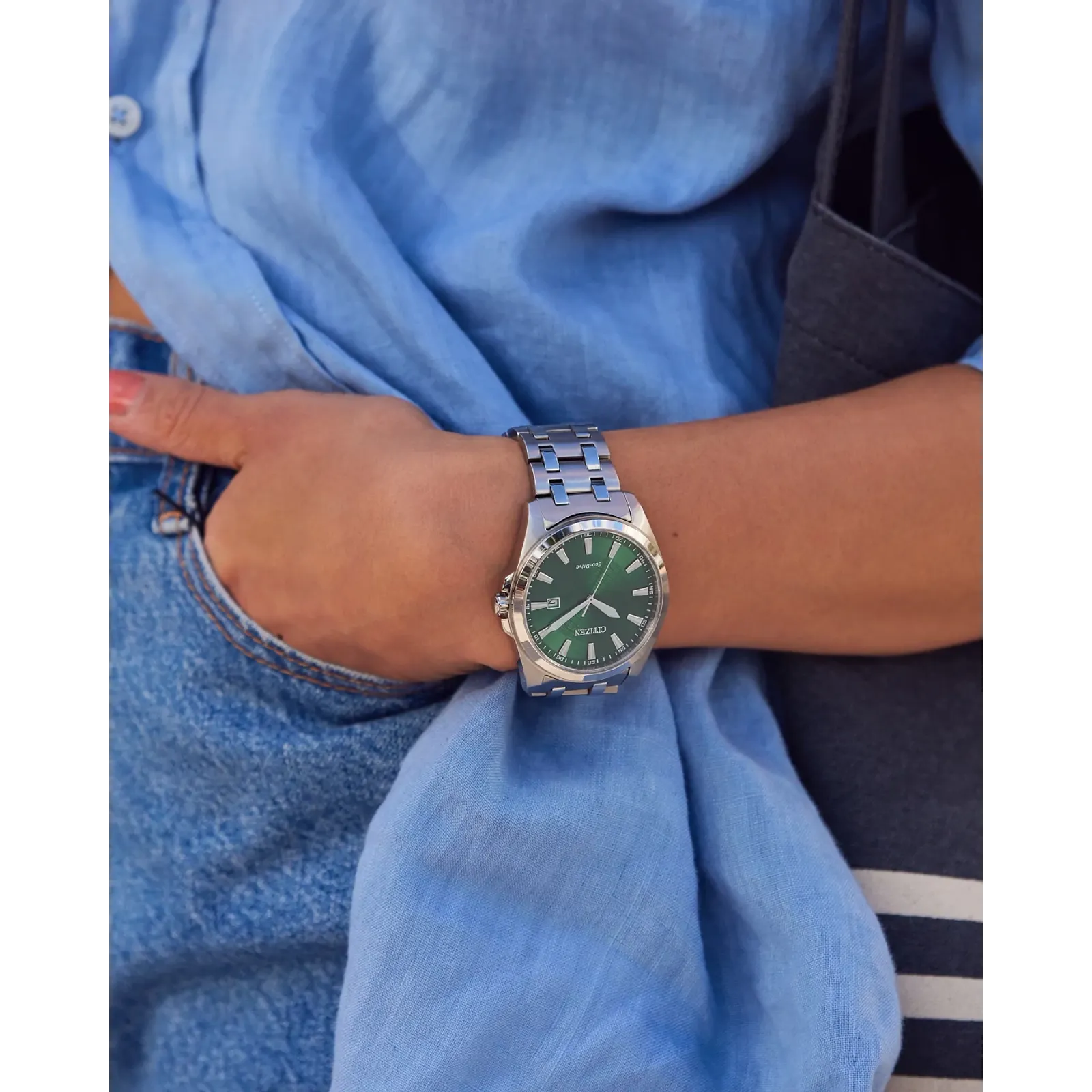 50X Reloj Citizen Peyten Eco-drive unisex pulsera de acero inoxidable - Vista lateral