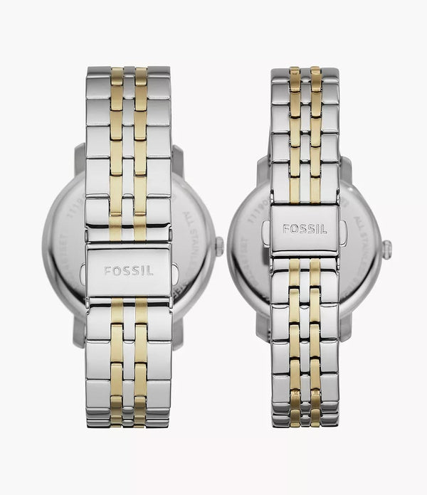 LUX-SET Reloj Fossil Luther Set Pareja Acero Plata Oro - Vista lateral