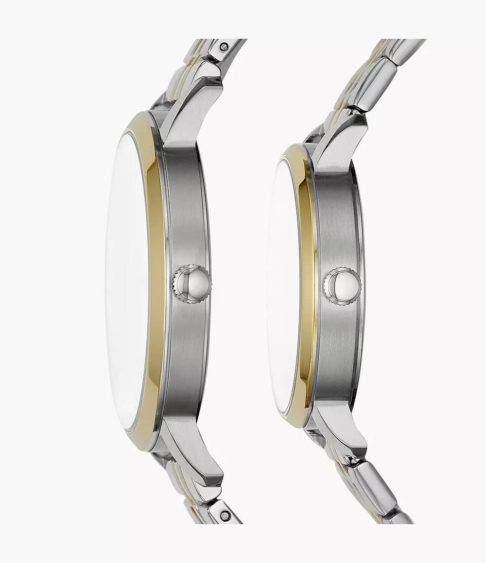 LUX-SET Reloj Fossil Luther Set Pareja Acero Plata Oro - Detalle de esfera