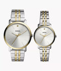 LUX-SET Reloj Fossil Luther Set Pareja Acero Plata Oro - Reloj original en Guatemala