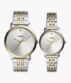 LUX-SET Reloj Fossil Luther Set Pareja Acero Plata Oro - Reloj original en Guatemala