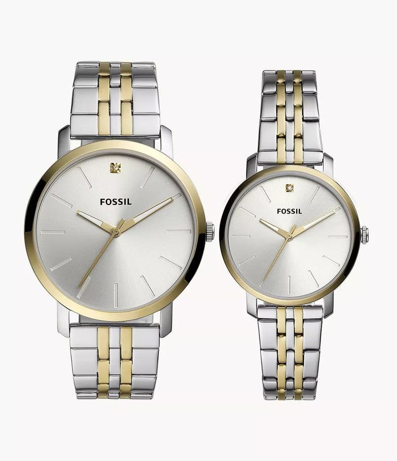 BQ2467SET Reloj Fossil Lux Luther Set para hombre y mujer bicolor