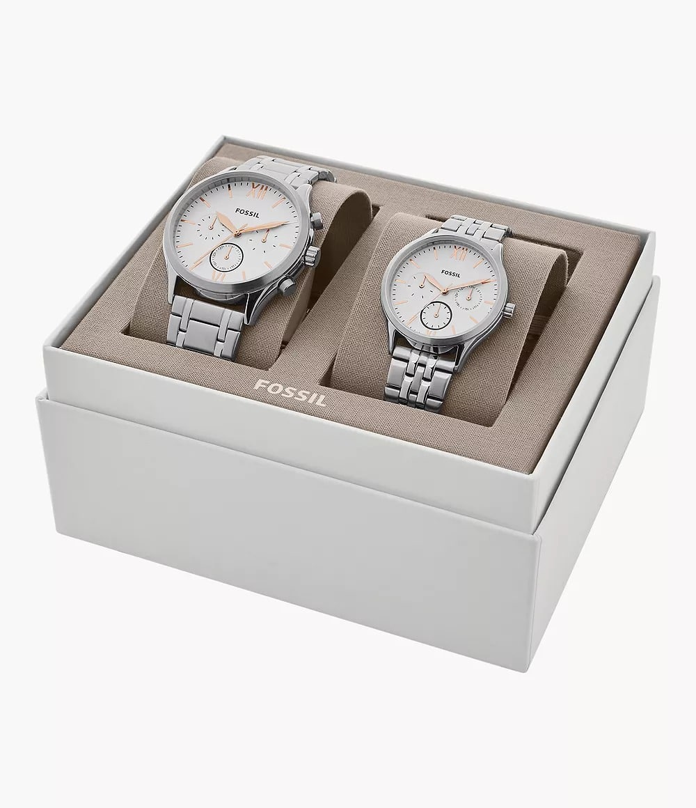 Set Relojes Fossil Bannon Pareja Acero Inoxidable Blanco - Vista 6