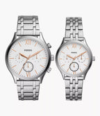 Set Relojes Fossil Bannon Pareja Acero Inoxidable Blanco - Reloj original en Guatemala